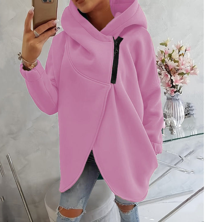 💝💝Uaang Hooded Sports Plus Velvet Tunic Casual Long-Sleeved Zipper Coat Women's Plus-Size Solid Color Coat