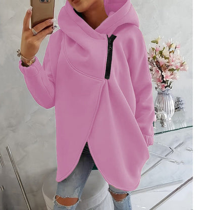 💝💝Uaang Hooded Sports Plus Velvet Tunic Casual Long-Sleeved Zipper Coat Women's Plus-Size Solid Color Coat