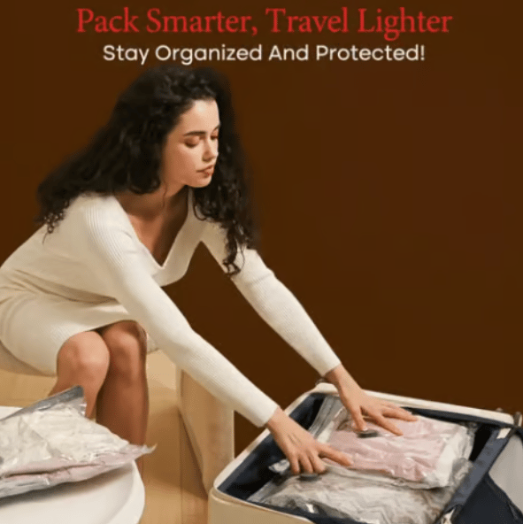 Cordless Travel Vacuum Storage Compression Bag Set USB Rechargeable Handheld Pump with Built-in Battery - Waterproof and Reusable, Saves Clothing and Packing Space