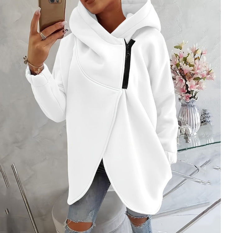💝💝Uaang Hooded Sports Plus Velvet Tunic Casual Long-Sleeved Zipper Coat Women's Plus-Size Solid Color Coat