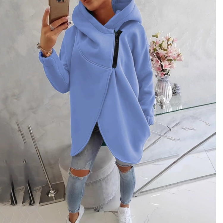 💝💝Uaang Hooded Sports Plus Velvet Tunic Casual Long-Sleeved Zipper Coat Women's Plus-Size Solid Color Coat