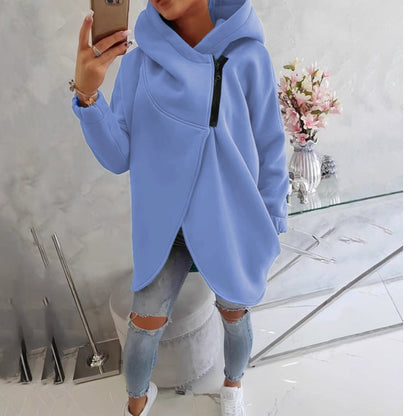 💝💝Uaang Hooded Sports Plus Velvet Tunic Casual Long-Sleeved Zipper Coat Women's Plus-Size Solid Color Coat