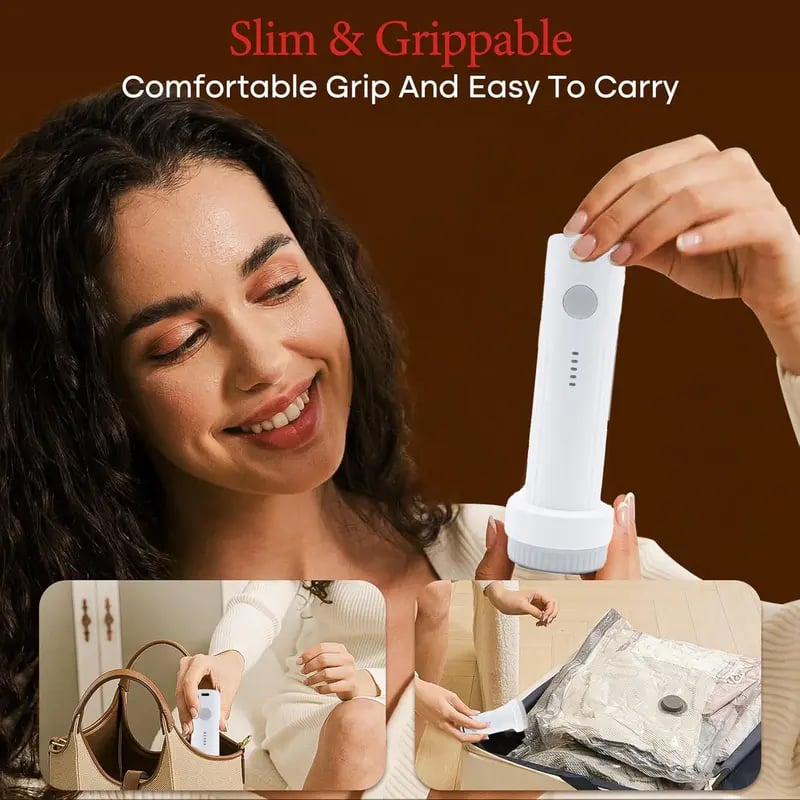 Cordless Travel Vacuum Storage Compression Bag Set USB Rechargeable Handheld Pump with Built-in Battery - Waterproof and Reusable, Saves Clothing and Packing Space