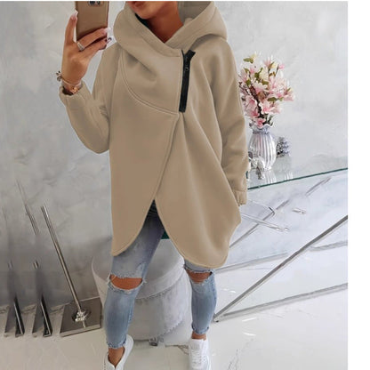 💝💝Uaang Hooded Sports Plus Velvet Tunic Casual Long-Sleeved Zipper Coat Women's Plus-Size Solid Color Coat