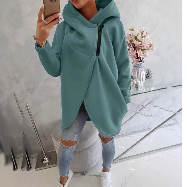 💝💝Uaang Hooded Sports Plus Velvet Tunic Casual Long-Sleeved Zipper Coat Women's Plus-Size Solid Color Coat