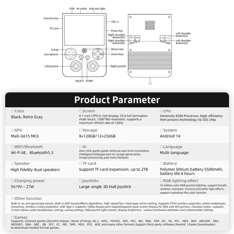 72%OFF🔥RG477V New Upgraded Portable Retro Game Console, supports ten emulators, ultra-high definition graphics, perfect gift