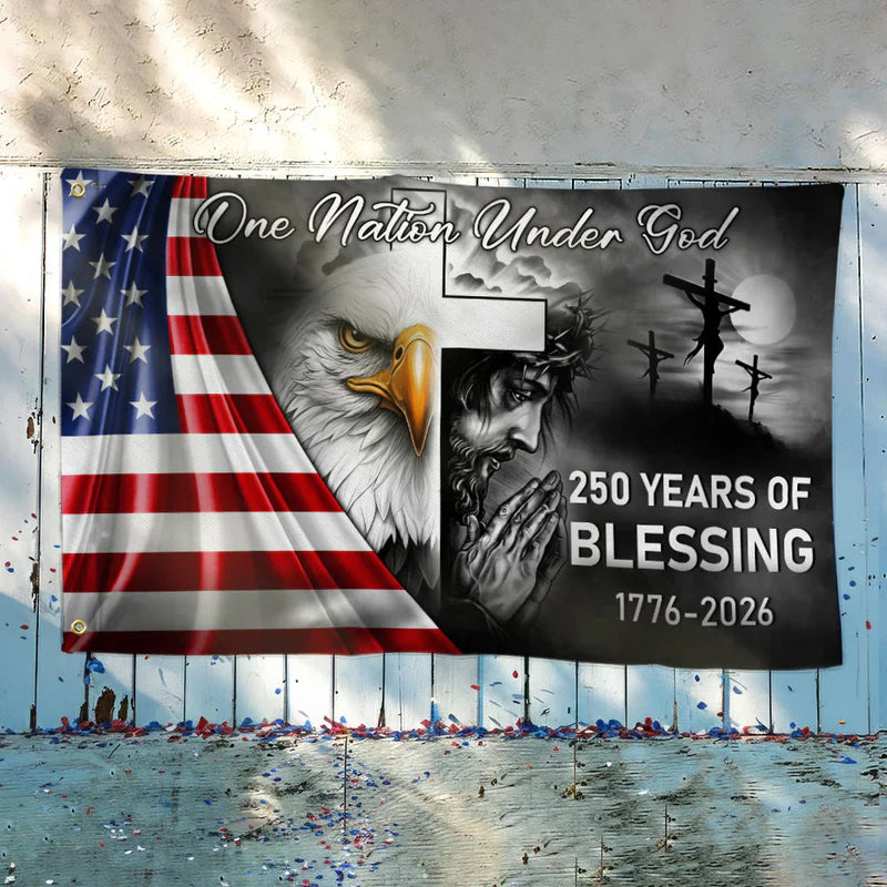 Cowgic 250 Years Of Blessing America Flag, One Nation Under God Grommet Flag