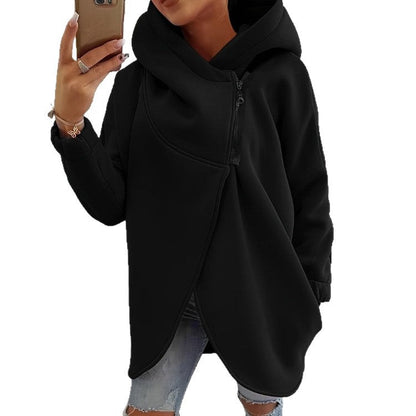 💝💝Uaang Hooded Sports Plus Velvet Tunic Casual Long-Sleeved Zipper Coat Women's Plus-Size Solid Color Coat